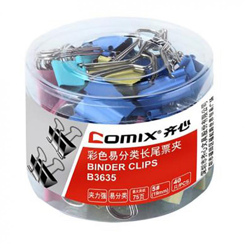 齐心（COMIX） B3635 长尾夹 19mm  40只/盒（单位：盒） 彩色