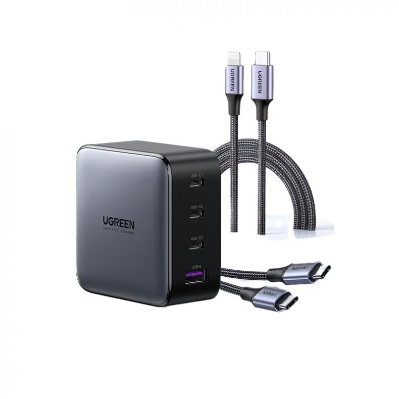 绿联（UGREEN） 60761+10375 GaNX100氮化镓100W充电器套装 苹果编织线长2m（单位：套）