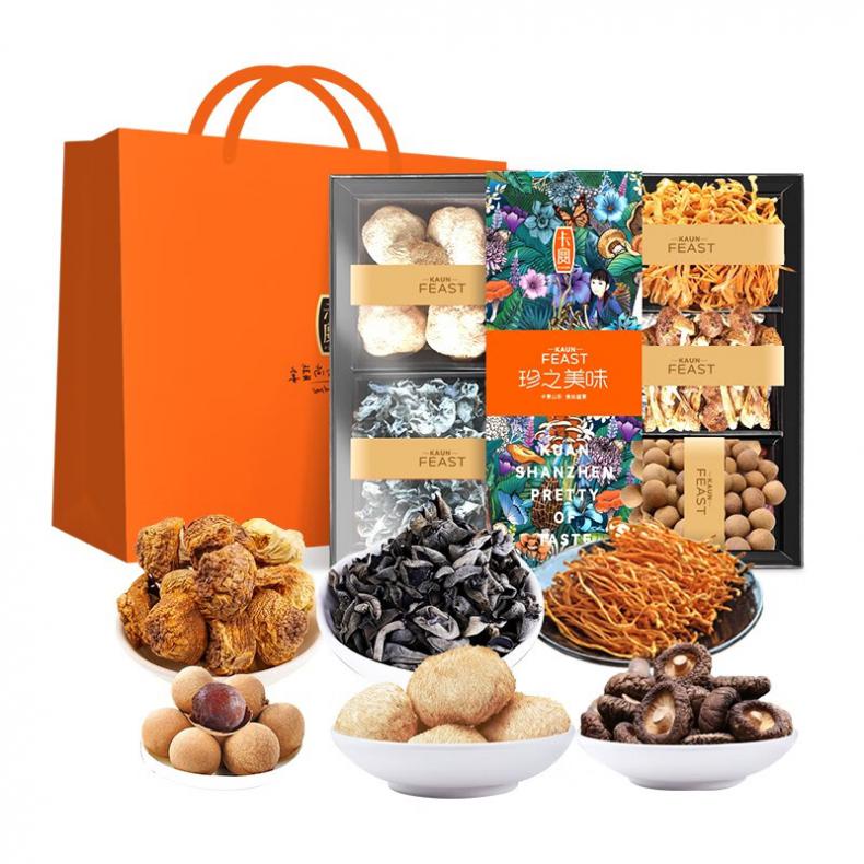 卡宴 珍之美味 干菌礼盒 780g （单位：盒） 姬松茸100g+虫草花80g+秋木耳125g+香菇140g+猴头菇85g+桂圆250g 