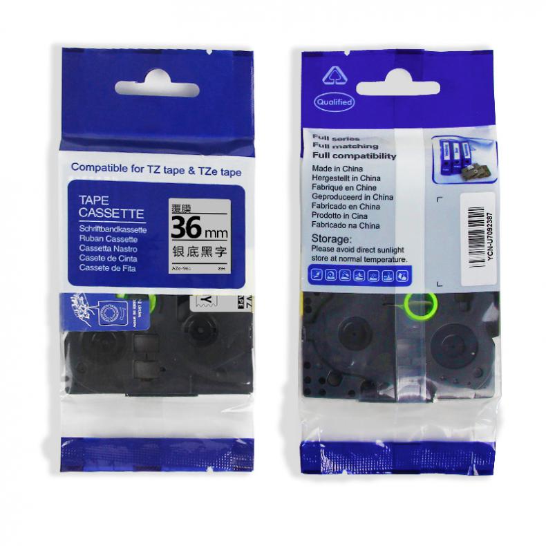得印（befon） AZe-961 标签色带 36mm 银底黑字（单位：个） 适用兄弟brother PT-D200 PT-D210 PT-2030