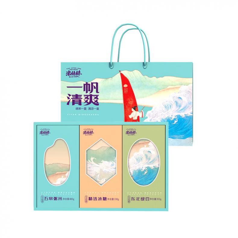 米妹妹（MIMEIMEI） 一帆清爽 杂粮礼盒 800g （单位：盒） 东北绿豆300g+五常粥米400g+冰糖100g 