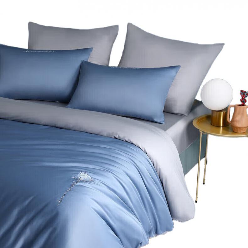 水星家纺 126045 60S长绒棉刺绣四件套 220*240cm（单位：套） 玫瑰蓝