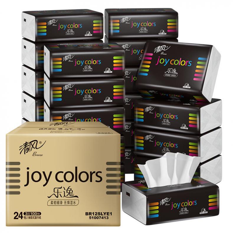 清风 BR12SLYE1 乐逸系列抽纸 3层 100抽 24包/箱（单位：箱）