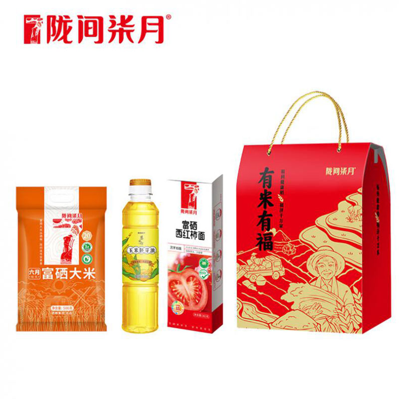陇间柒月 有米有福B款 粮油礼盒 大米500g+玉米胚芽油418ml+挂面300g （单位：盒）