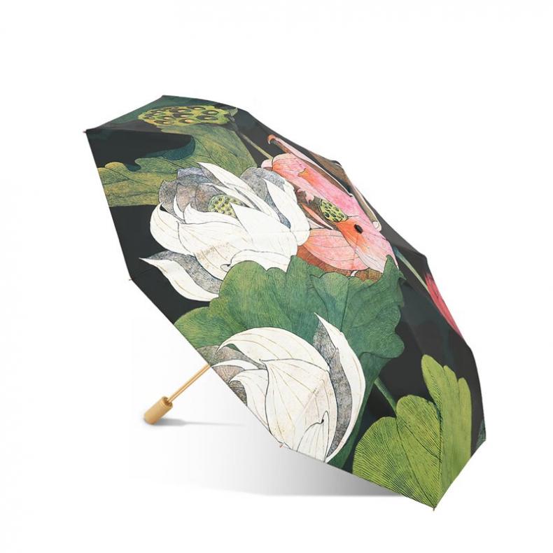 天堂 37510E 晴雨伞 三折双层 （单位：把）  荷花