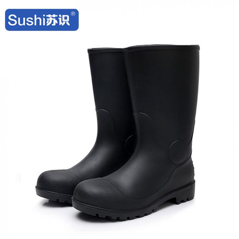 苏识 中筒 劳保雨鞋 防砸耐酸碱水靴 46码 （单位：双）  黑色