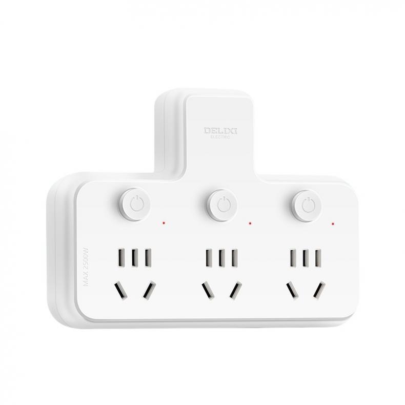 德力西 CD98Z-B3K3X/P 品字形转换插座 分控一转三 三位五孔 （单位：个）  白色