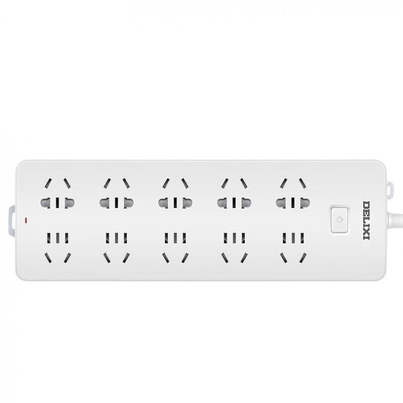 德力西 CD98J-LK10X 1.8 J-L系列排插 总控 十位五孔 1.8米 （单位：个）  白色