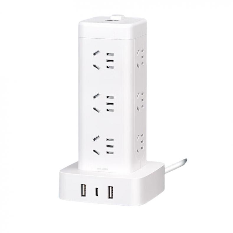 德力西 CD98H-DK12X2A1CG 1.7 CD98H-D系列立式插座 十二位五孔+二位USB+Type-C 线长1.7米 （单位：个）  白色