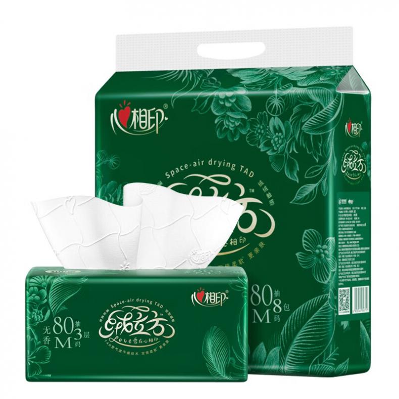 心相印（Mind Act Upon Mind） TDT1080 绒立方抽纸 80抽/包 8包/提 （单位：提）  