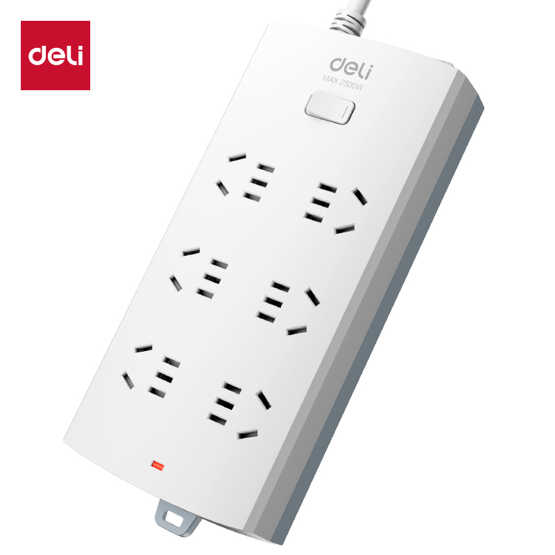 得力（deli） 3995S 延长线插座 6位 3米 （单位：个） 白色