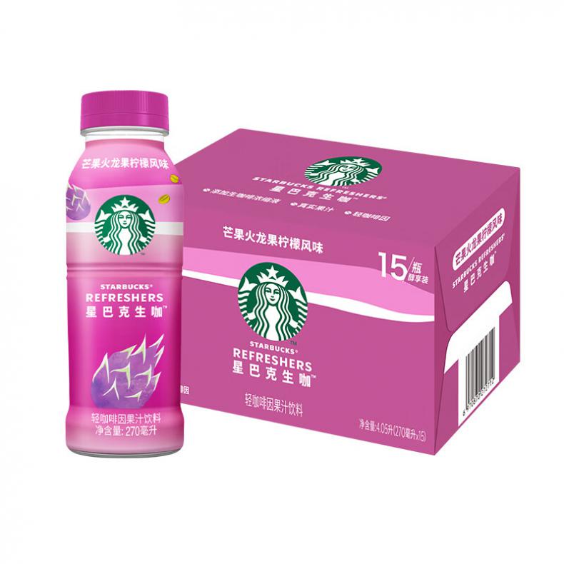 星巴克（Starbucks） 芒果火龙果柠檬风味 轻咖果汁饮料 270ml/瓶 15瓶/箱 （单位：箱）  
