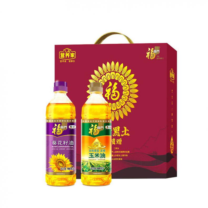 福临门 葵花籽+玉米油 健康食用油礼盒 900ml*2 （单位：盒）  