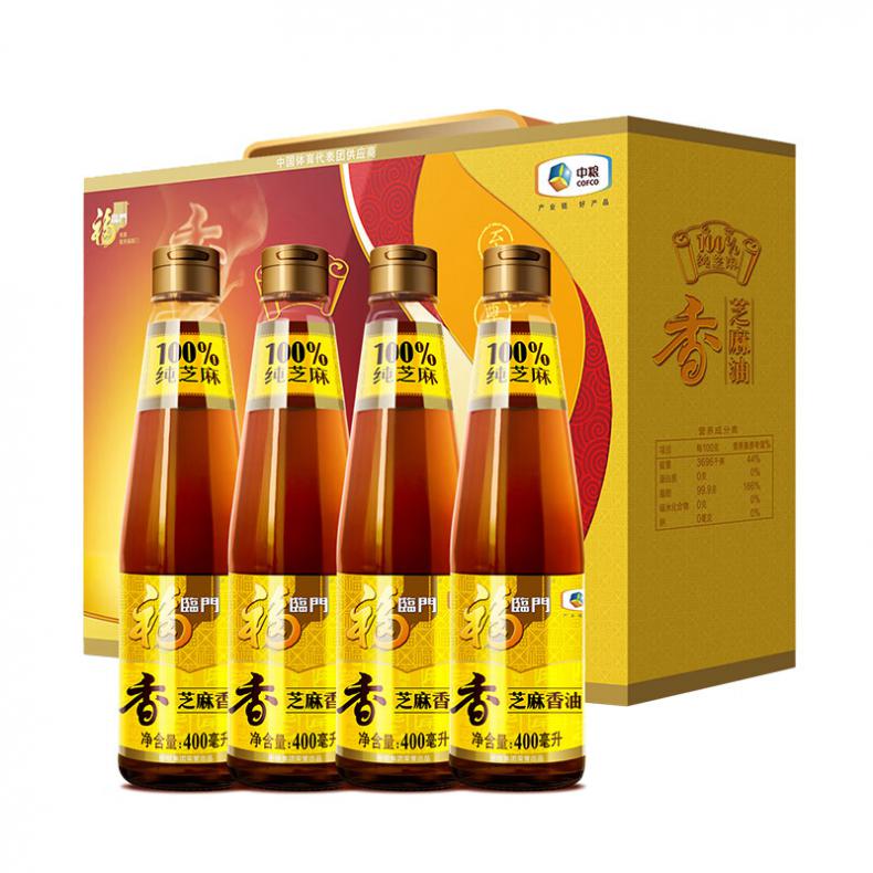 福临门 压榨芝麻 香油礼盒 400ml*4 （单位：盒）  