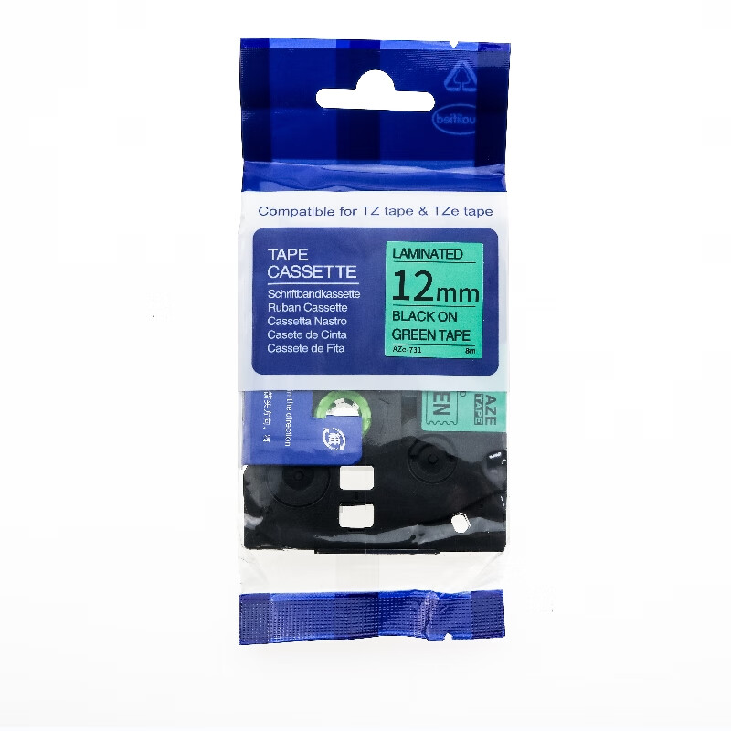 爱墨 AZE-731 标签胶贴 12mm*8m （单位：盒） 绿底黑字