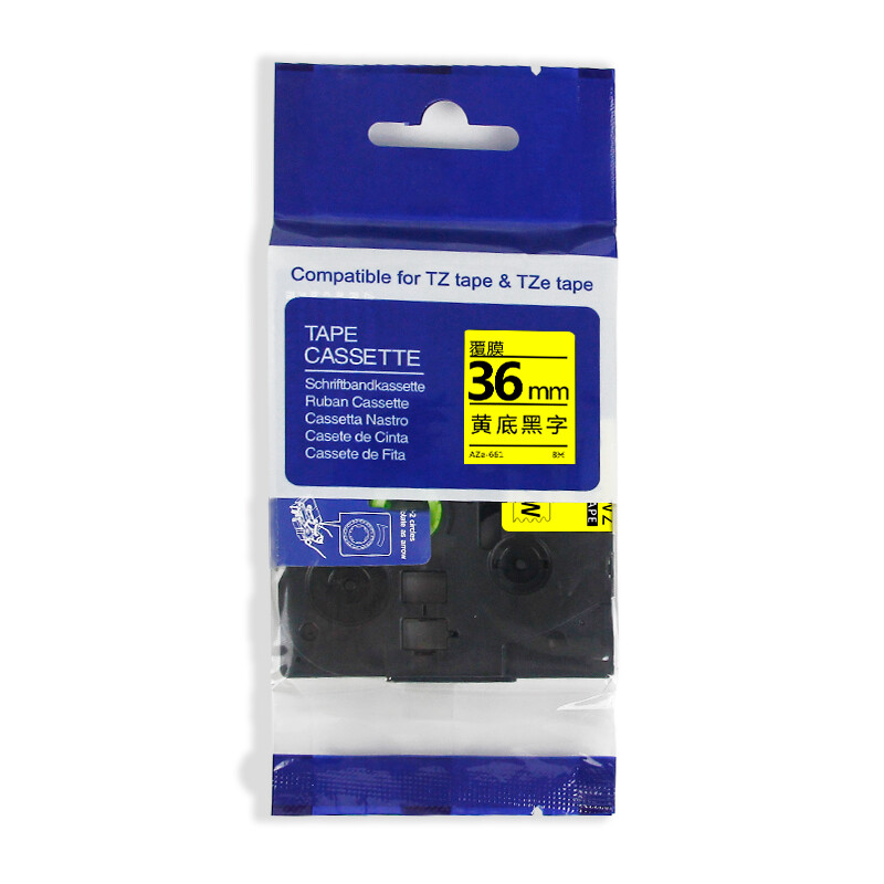 爱墨 AZE-661 标签胶贴 36mm*8m （单位：盒） 黄底黑字
