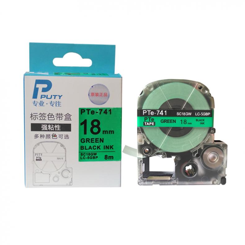 普贴（PUTY） PTE-741 标签机色带 18mm （单位：盒） 适用Brother HL-2260 绿底黑字