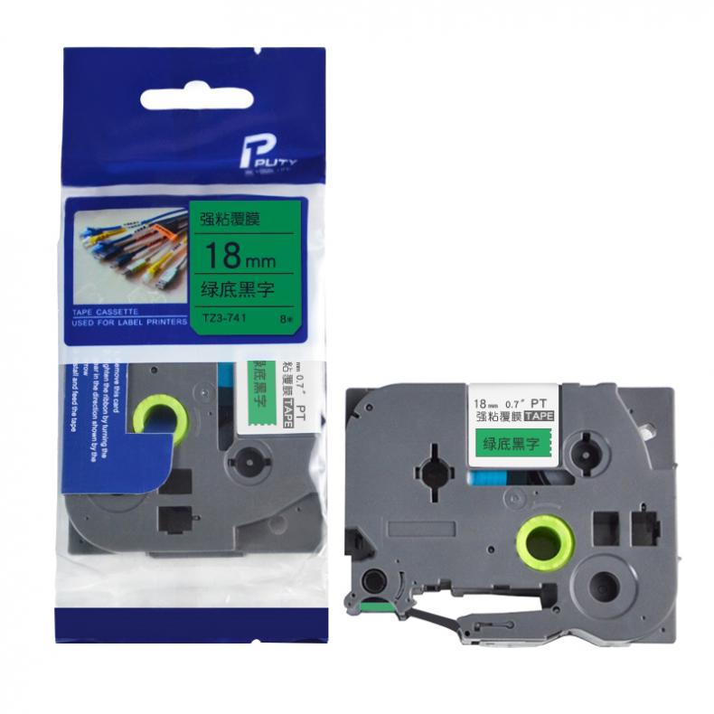 普贴（PUTY） TZ3-741 标签机色带 18mm （单位：盒） 适用Brother HL-2260 绿底黑字