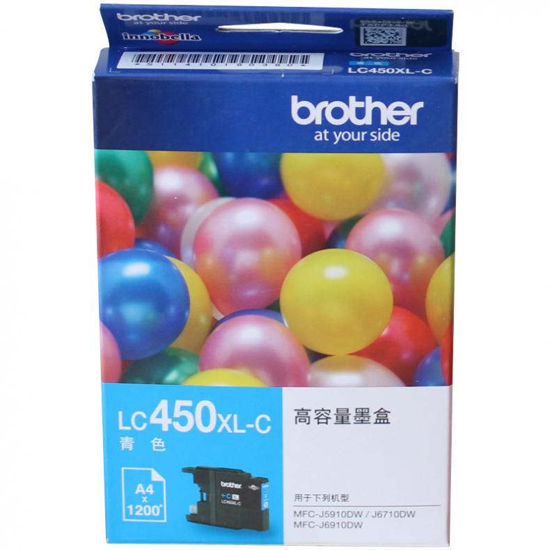 兄弟(brother) LC450XL-C 墨盒 1200页 （单位：盒） 适用于MFC-J5910DW、MFC-J6710DW、MFC-J6910DW 青色