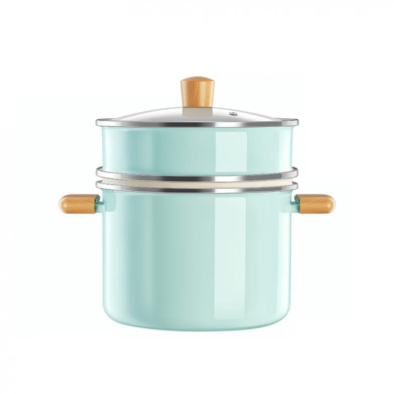 安博力（ABREL） FT22TA3 珐琅多功能汤蒸锅 6L 22cm （单位：个）  蓝色