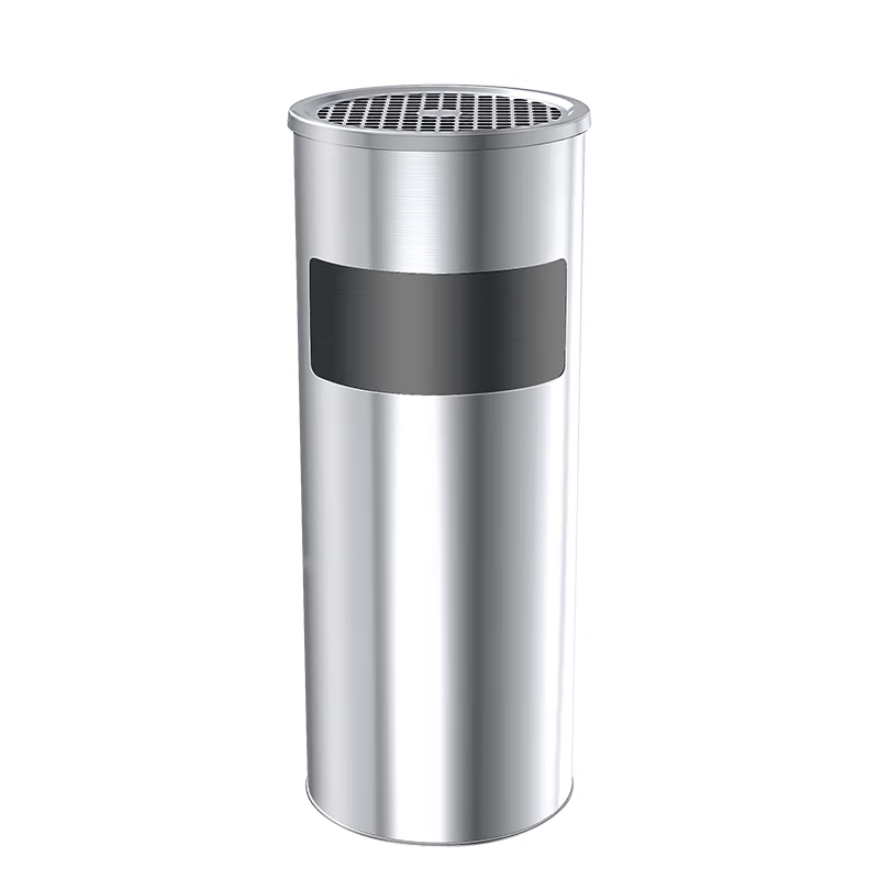 科力邦 KB1021 不锈钢垃圾桶 带网格烟灰缸 25*60cm （单位：个）  本色