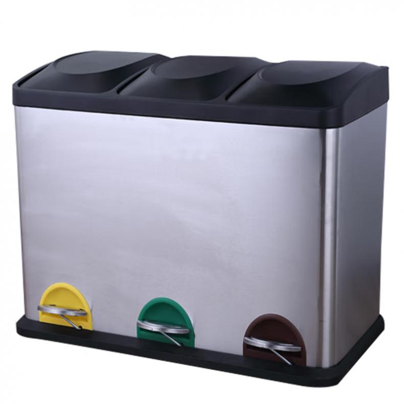 科力邦 KB1080 脚踏式不锈钢垃圾桶 45L 三桶 （单位：个）  