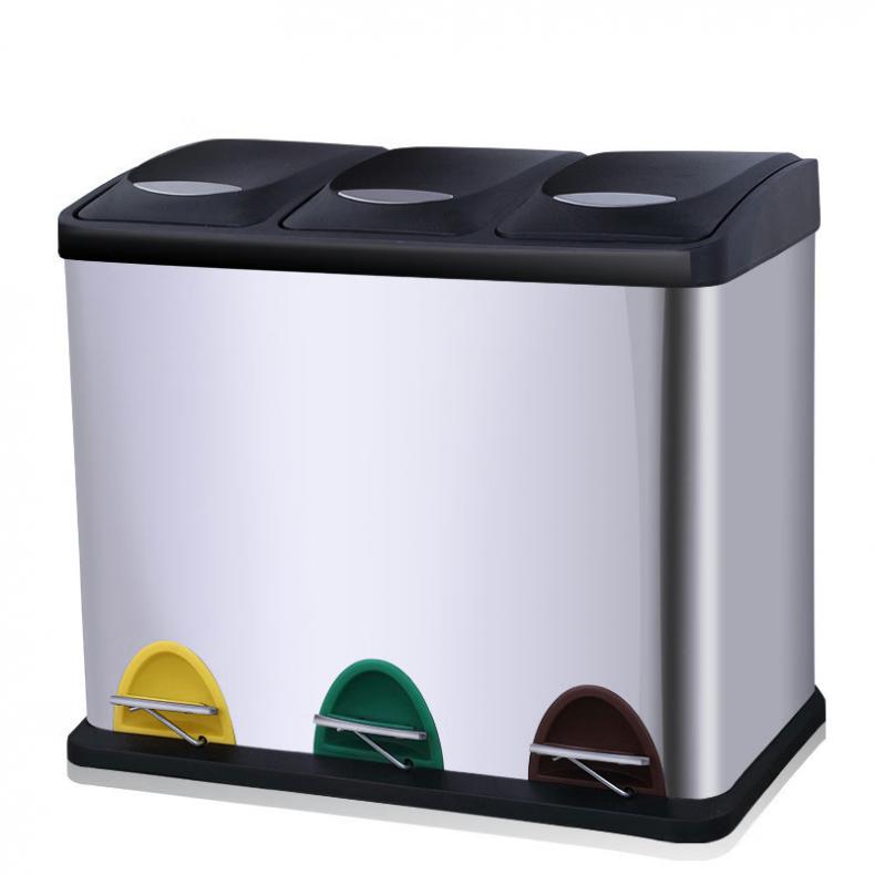 科力邦 KB1080 脚踏式不锈钢垃圾桶 24L 三桶 （单位：个）  