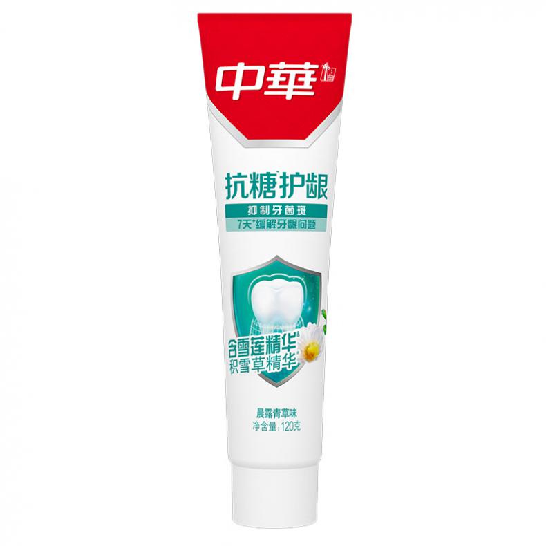 中华 晨露青草味 抗糖护龈牙膏 120g （单位：支） 新旧包装随机发货