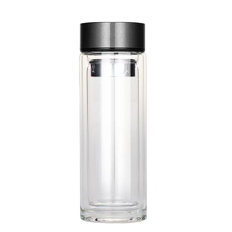 百斯克 BSK-BB832540 典雅茶水分离双层玻璃杯 300ml （单位：个）  颜色随机