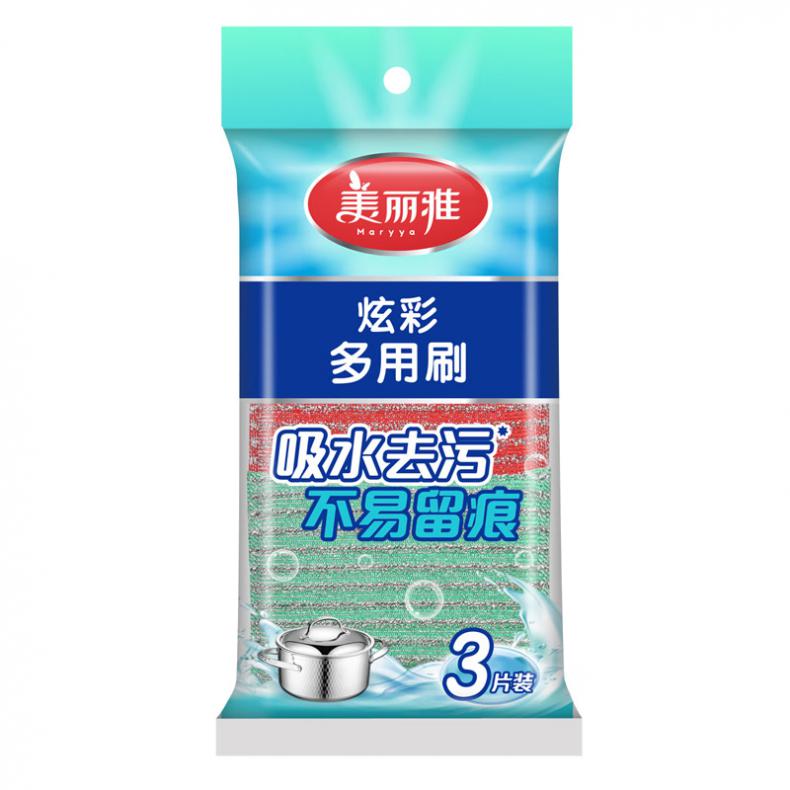 美丽雅（MARYYA） HC013698 炫彩多用刷 刷碗海绵 3片/包 （单位：包） 新老包装随机 混色
