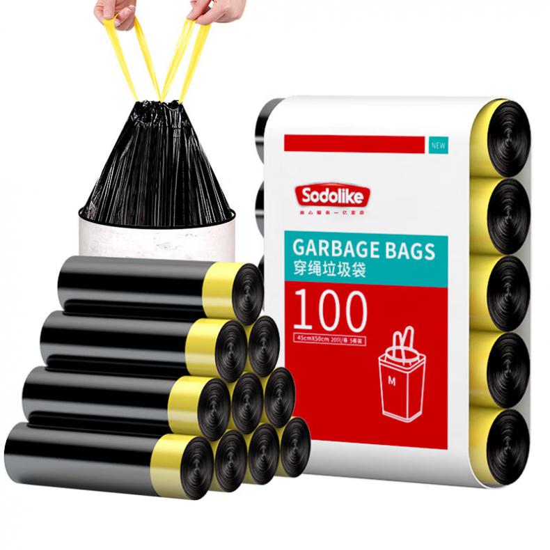 尚岛宜家（sodolike） 45*50cm 抽绳手提式垃圾袋 20只/卷 5卷/袋 （单位：袋） 新老包装随机 黑色