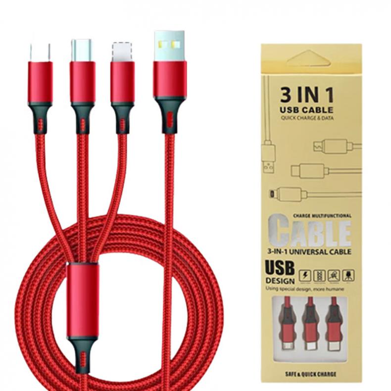 菲迪米尼 FDMN-SJ037 三合一编织充电线 1.2m （单位：条）  颜色随机