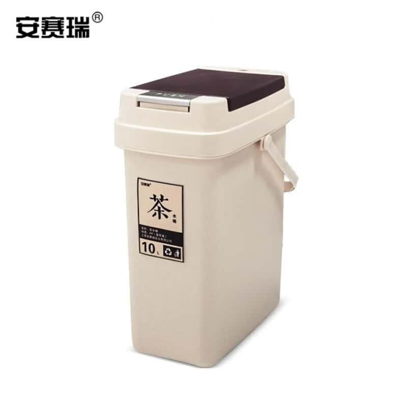 安赛瑞 27464 塑料按压式方形茶渣桶 10L （单位：个） 米色