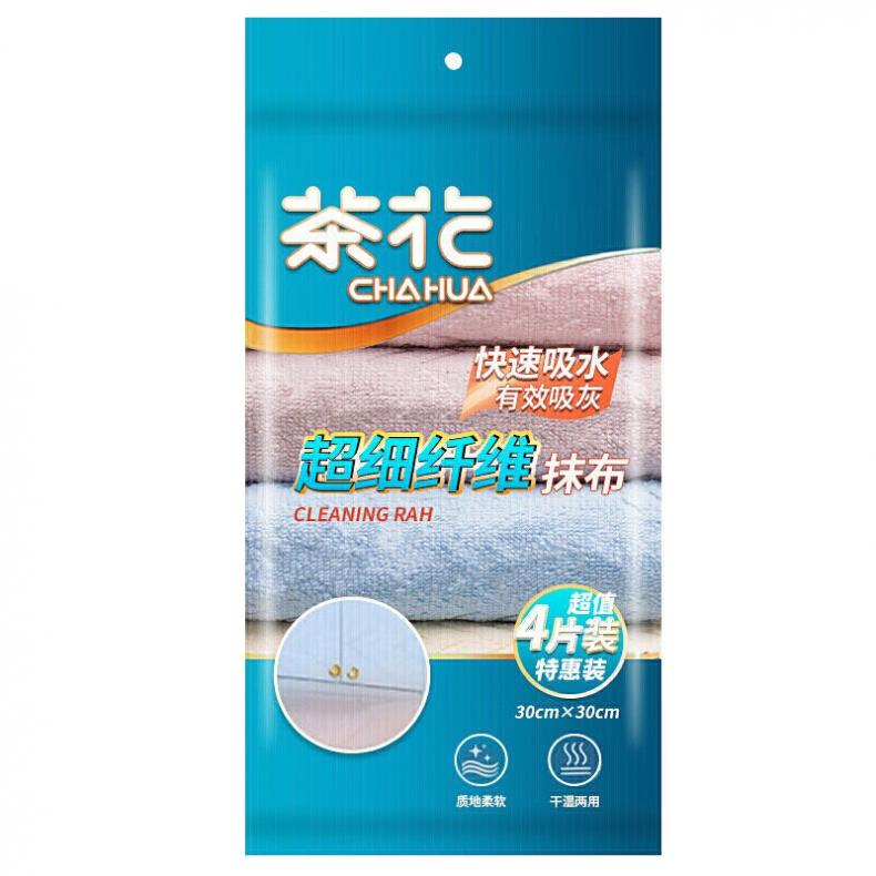 茶花（CHAHUA） 4544P 超细纤维抹布 30*30cm 4片/袋 （单位：袋）  混色