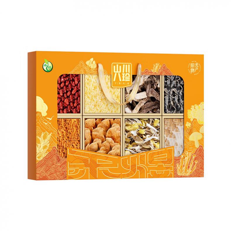 禾煜 山川八珍 干货礼盒 565g （单位：盒） 古田银耳30g+黑木耳55g+榆黄30g+若羌灰枣230g+鹿茸菇60g+鲍鱼菇50g+猴头菇60g+蛹虫草50g