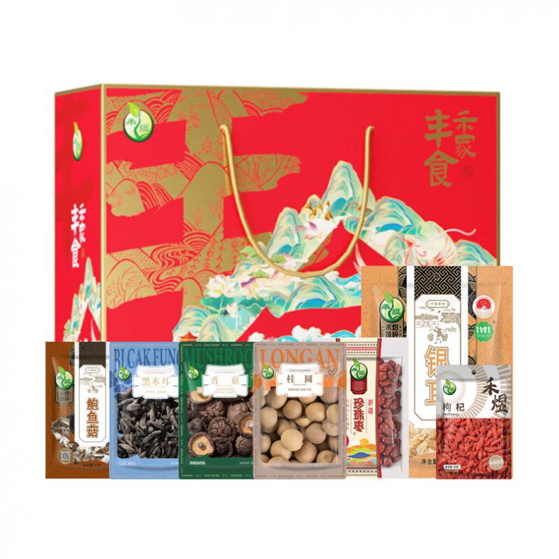 禾煜 禾家丰食 干货礼盒 840g （单位：盒） 木耳50g+古田银耳50g+香菇50g+新疆珍珠枣400g+枸杞40g+小核桂圆180g+鲍鱼菇70g 
