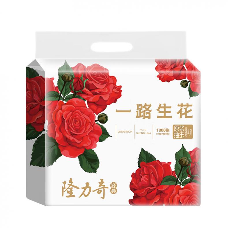 隆力奇 一路生花 抽纸面巾纸 75抽/包 6包/提 （单位：提）  