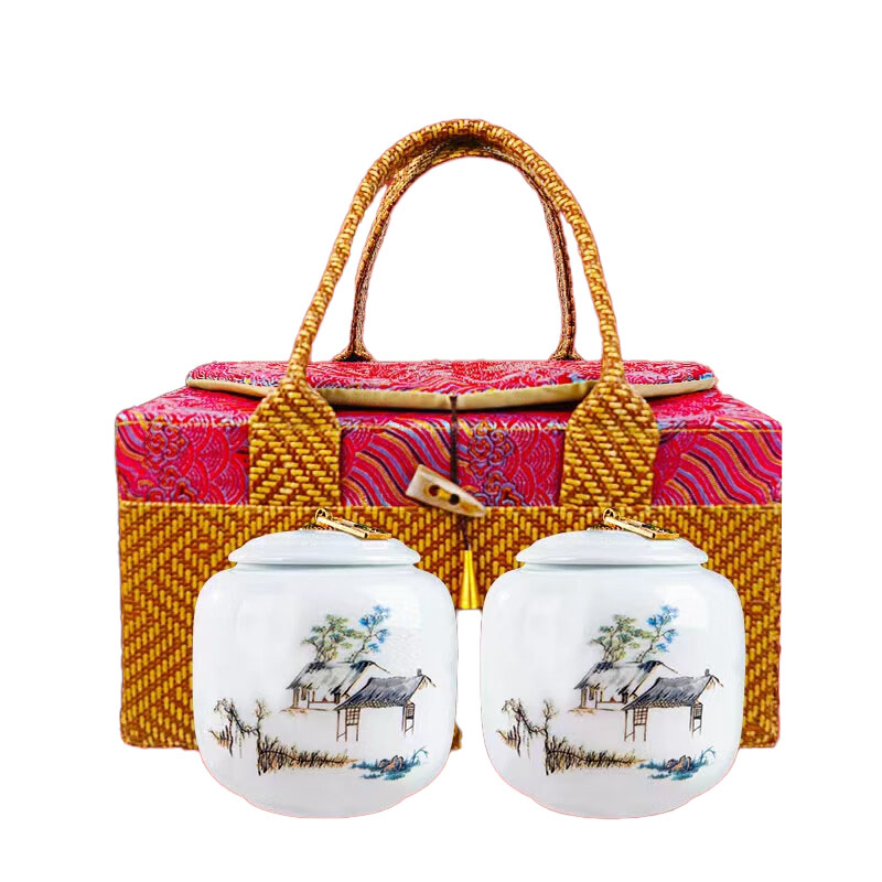 润虎 福冠如意 清香铁观音双瓷罐礼盒 500g （单位：盒） 藤编提花织锦礼袋 