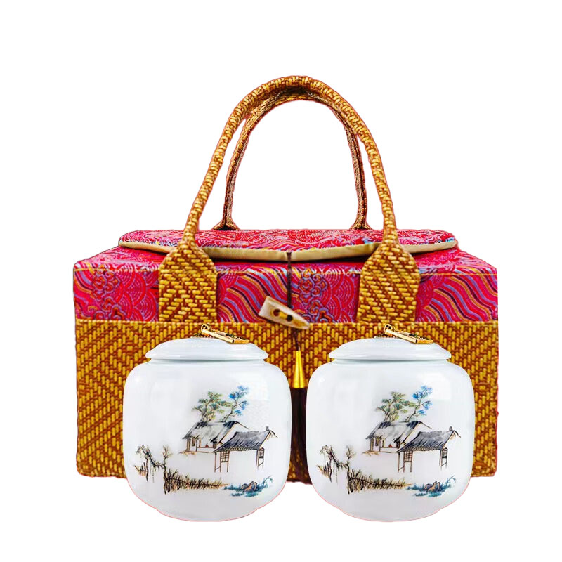 润虎 福冠如意 武夷大红袍双瓷罐礼盒 250g （单位：盒） 藤编提花织锦礼袋 