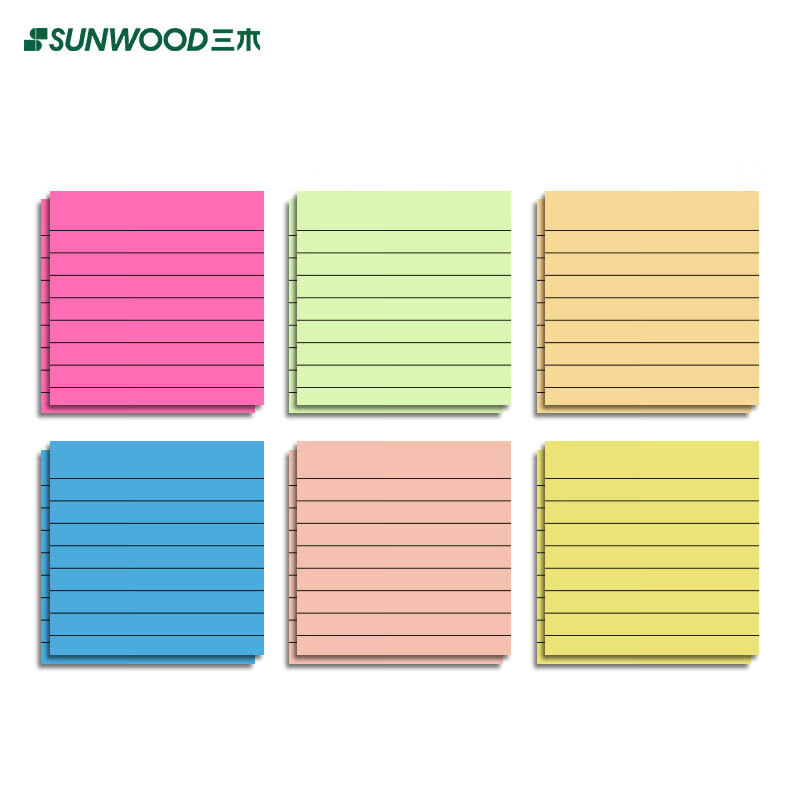 三木（SUNWOOD） 6683 横线款彩色荧光便利贴 75*75mm 720页 12本/包 （单位：包）  混色