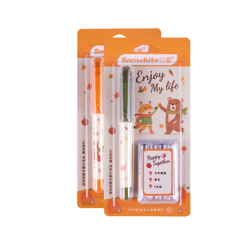 白雪（SnowhiTe） FP5109 直液式换囊钢笔 EF尖 1笔+4囊 （单位：卡）  蓝墨水 外观颜色随机