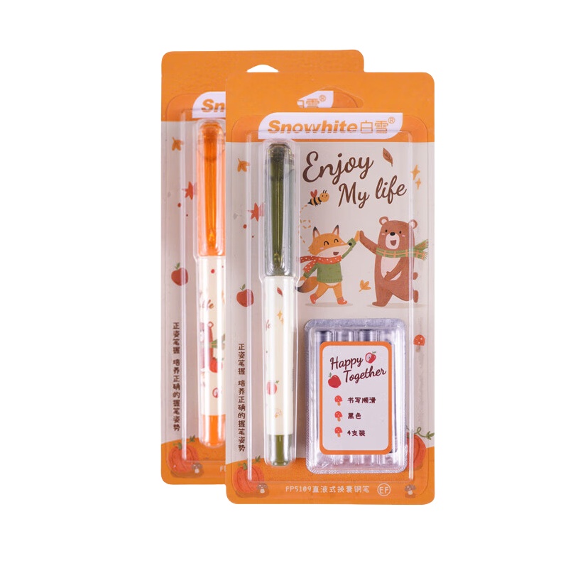 白雪（SnowhiTe） FP5109 直液式换囊钢笔 EF尖1笔+4囊 （单位：卡）  墨蓝墨水 外观颜色随机