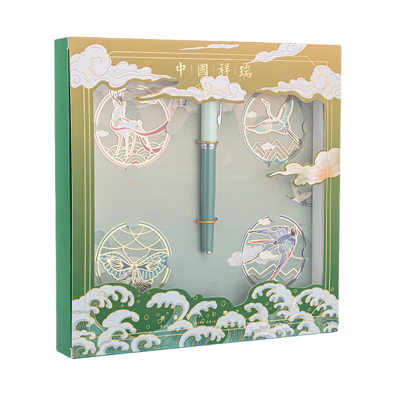 天色（TIANSE） TS-5897 祥瑞金属书签中国风钢笔礼盒 书签*4+钢笔*1+卡片*1+手提袋*1 （单位：盒）  