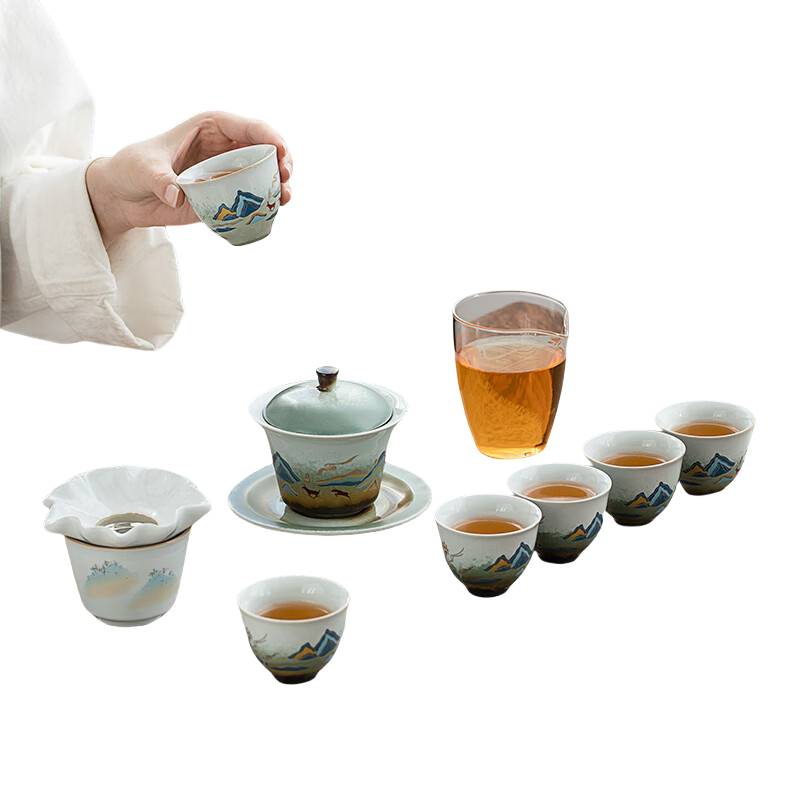 金镶玉 锦绣山河 陶瓷茶具套装 150ml+200ml+85ml+9.5*3.7cm （单位：套）  
