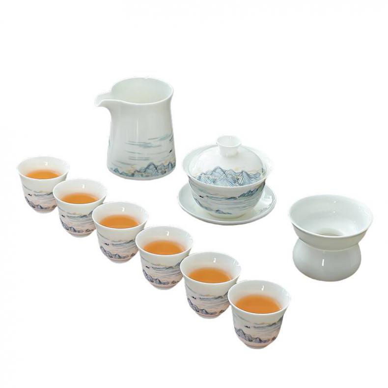 金镶玉 屹白山水 羊脂玉瓷茶具套装 150ml+280ml+410ml+35ml （单位：套）  
