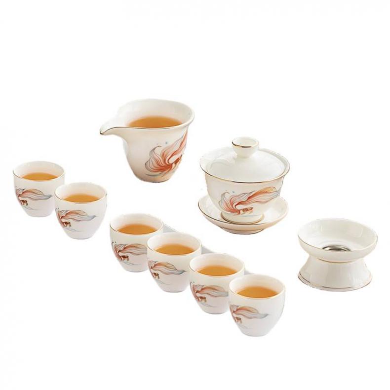 金镶玉 如鱼得水 羊脂玉瓷茶具套装 165ml+170ml+50ml+9.2*8cm （单位：套）  