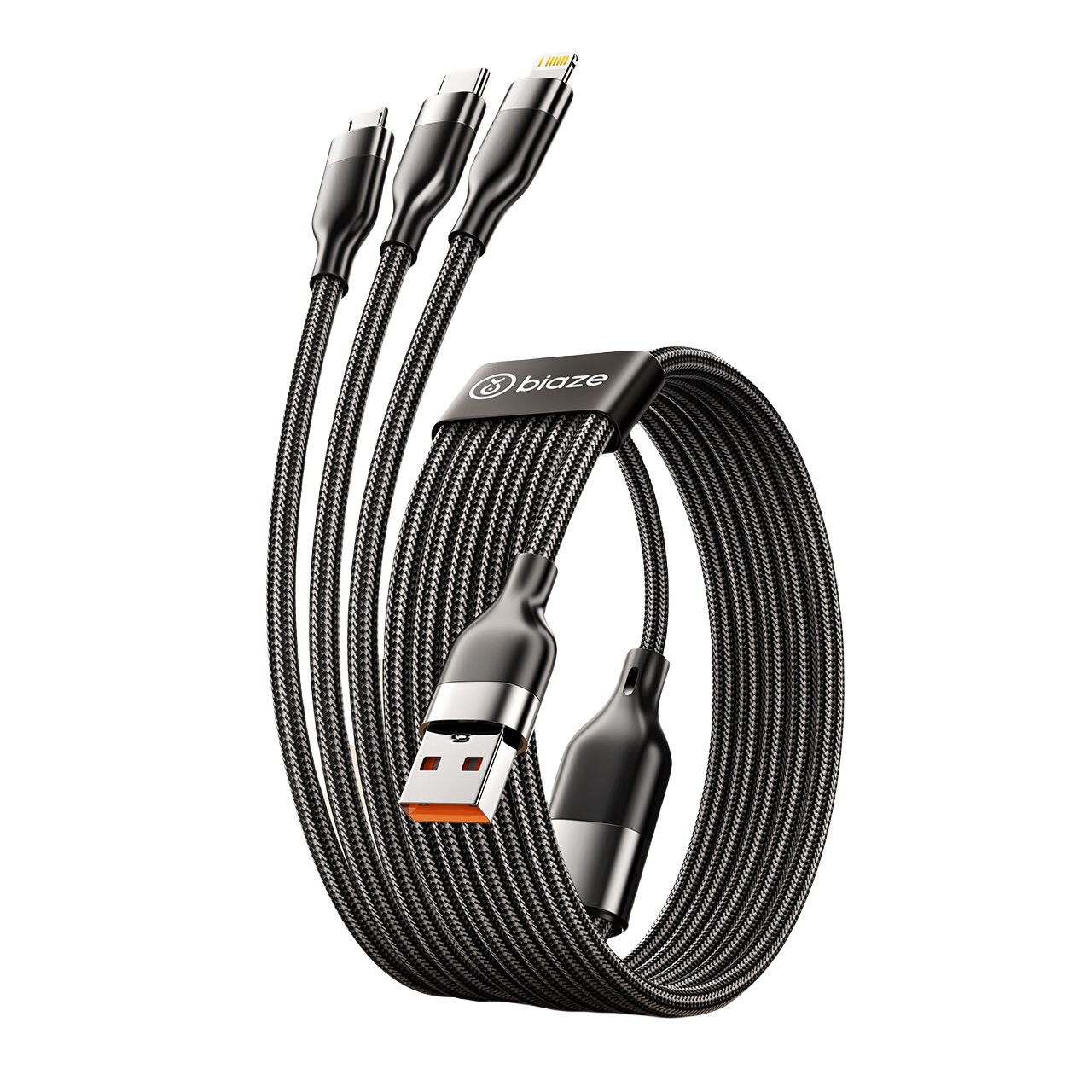 毕亚兹（BIAZE） K102 100W快充一拖三编织数据线 1.2m （单位：根）  黑色