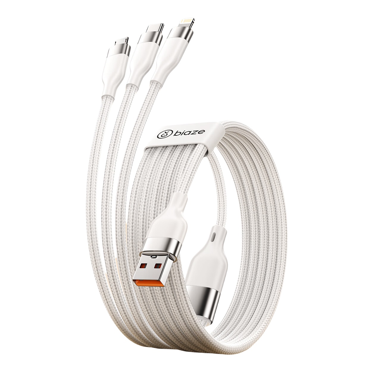 毕亚兹（BIAZE） K103 100W快充一拖三编织数据线 1.2m （单位：根）  白色