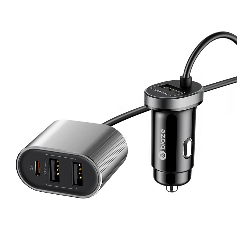 毕亚兹（BIAZE） MC21 车载充电器 一拖三 1.2米 （单位：个）  灰色