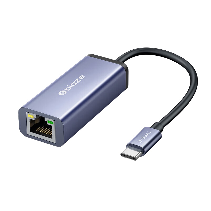 毕亚兹（BIAZE） ZH199 USB-C转RJ45网口转换器 约14cm （单位：根）  灰色